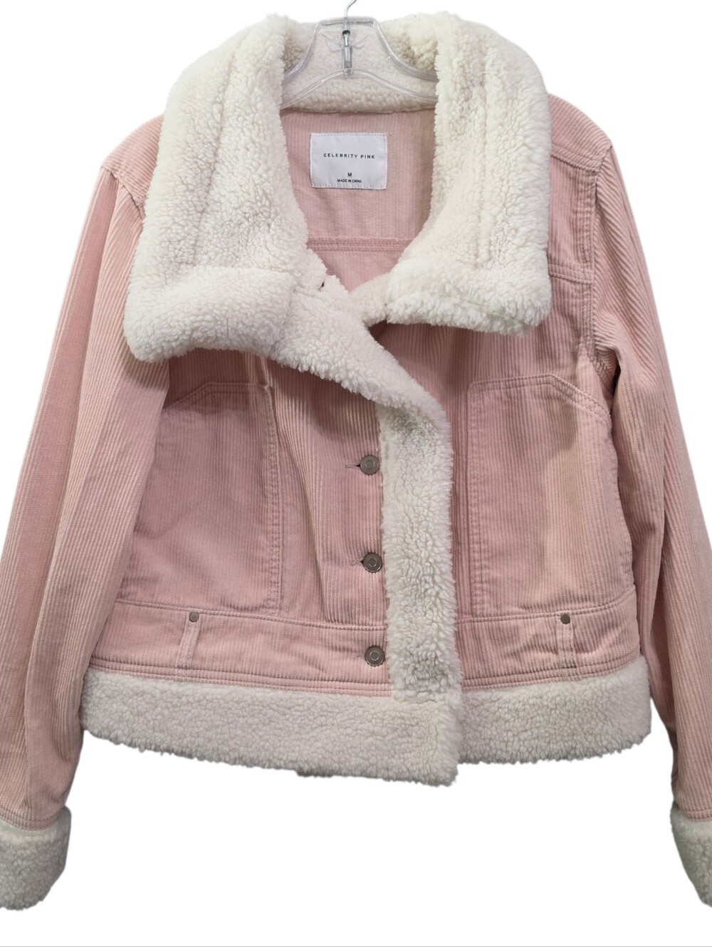 Celebrity Pink Nwot Cordoroy Blush Pink /Sherpa Accent Button Front Crop Jacket